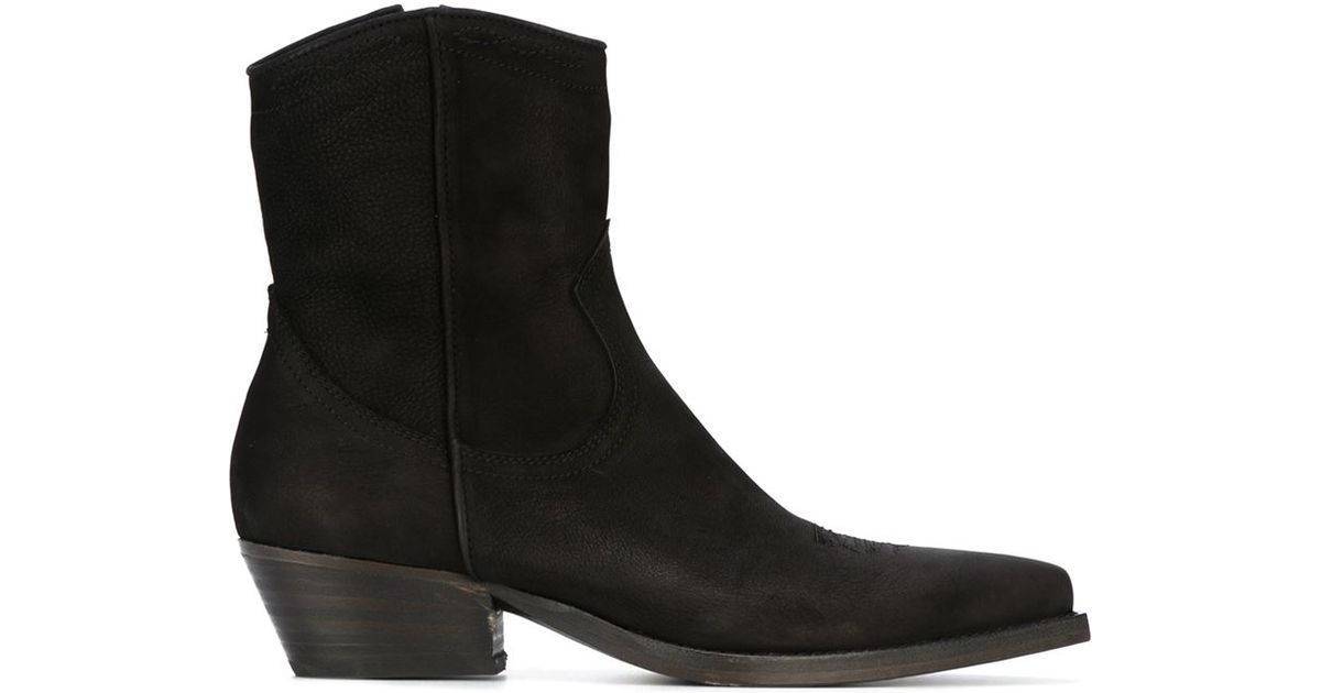 black cowboy style ankle boots