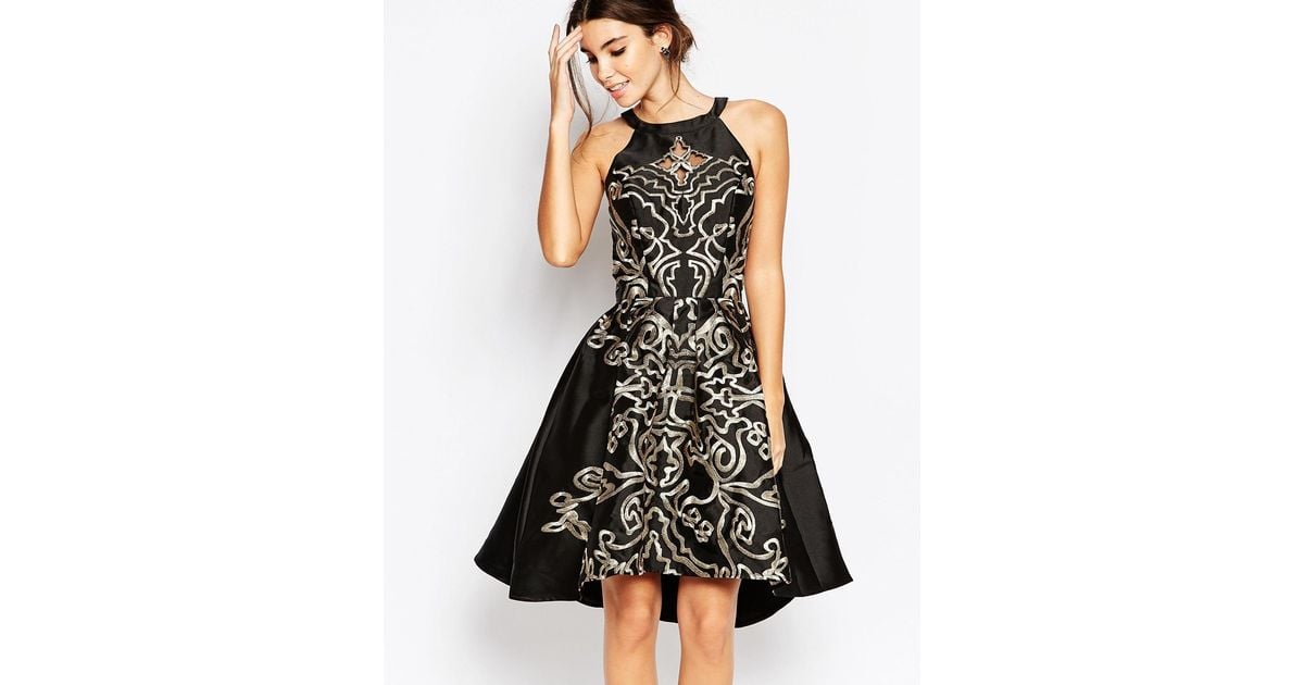 chi chi black and gold dress
