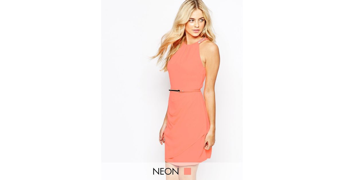 oasis coral pleated dress