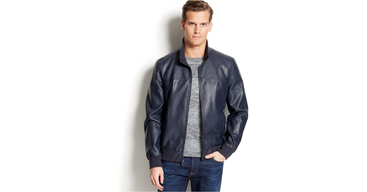 tommy hilfiger blue leather jacket