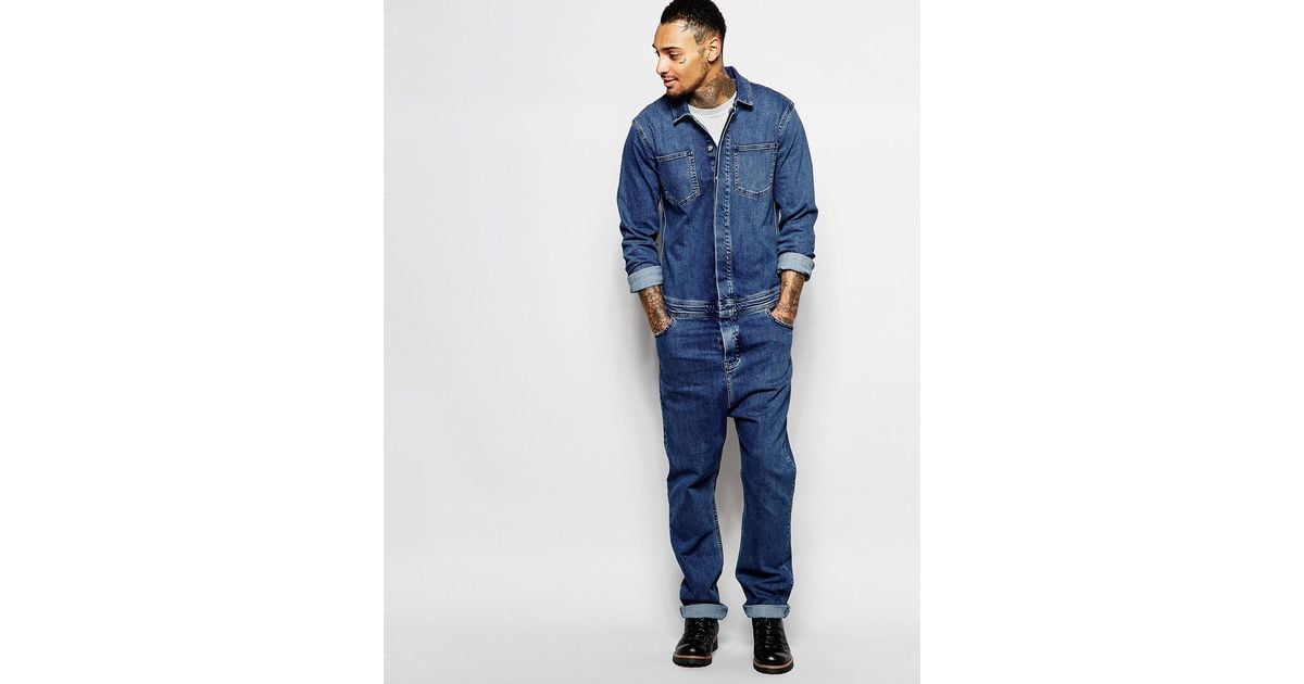 ASOS Boiler Suit In Denim Mid Blue for Men Lyst