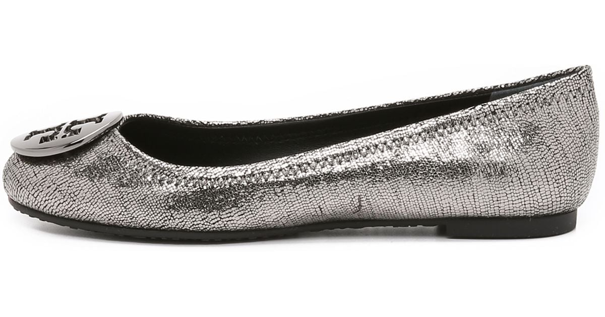 tory burch metallic reva ballet flat silver
