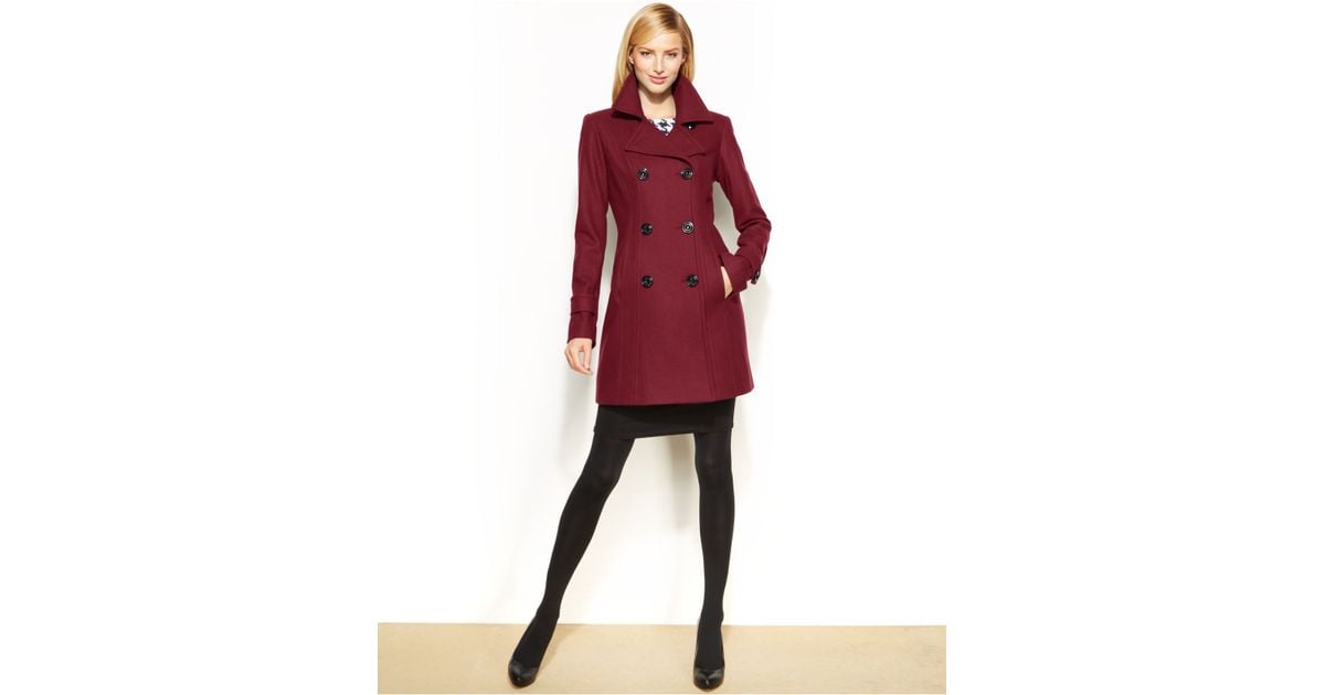 Anne Klein Petite Wool Blend Double, Red Pea Coats Canada