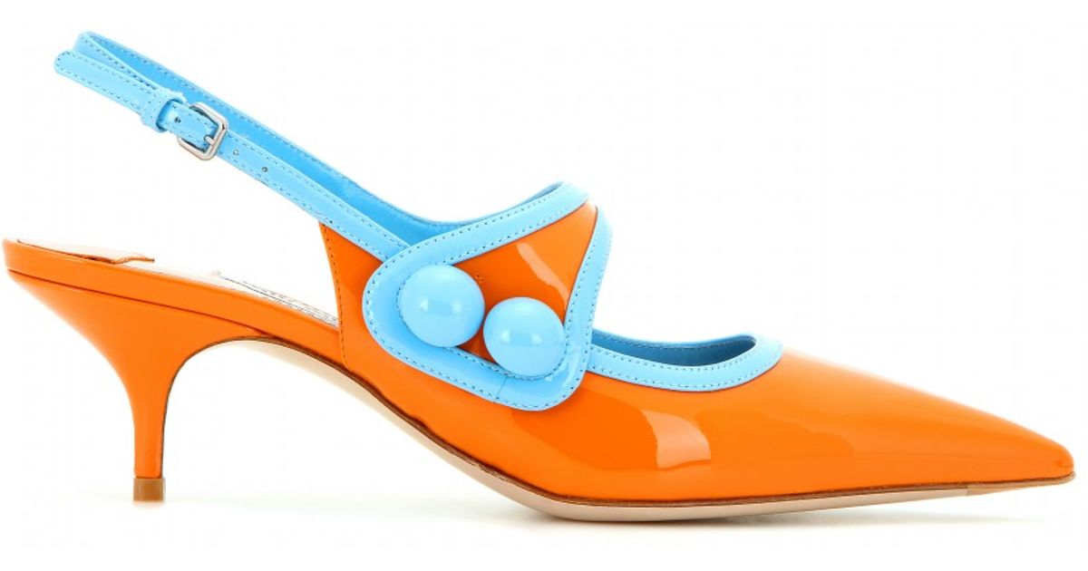 Miu Miu Patent Leather Slingback Kitten-heel Pumps in Orange | Lyst