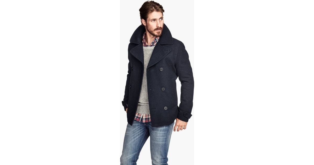 H&M Peacoat In A Wool Blend in Blue for Men | Lyst