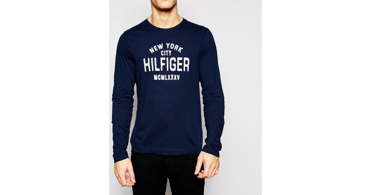 Tommy Hilfiger Long Sleeve T-shirt With New York Print In Navy in Blue for  Men - Lyst