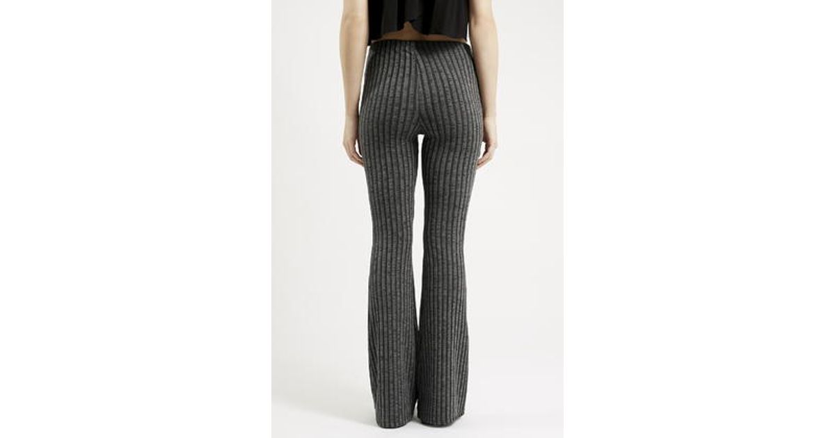 grey ribbed flared trousers