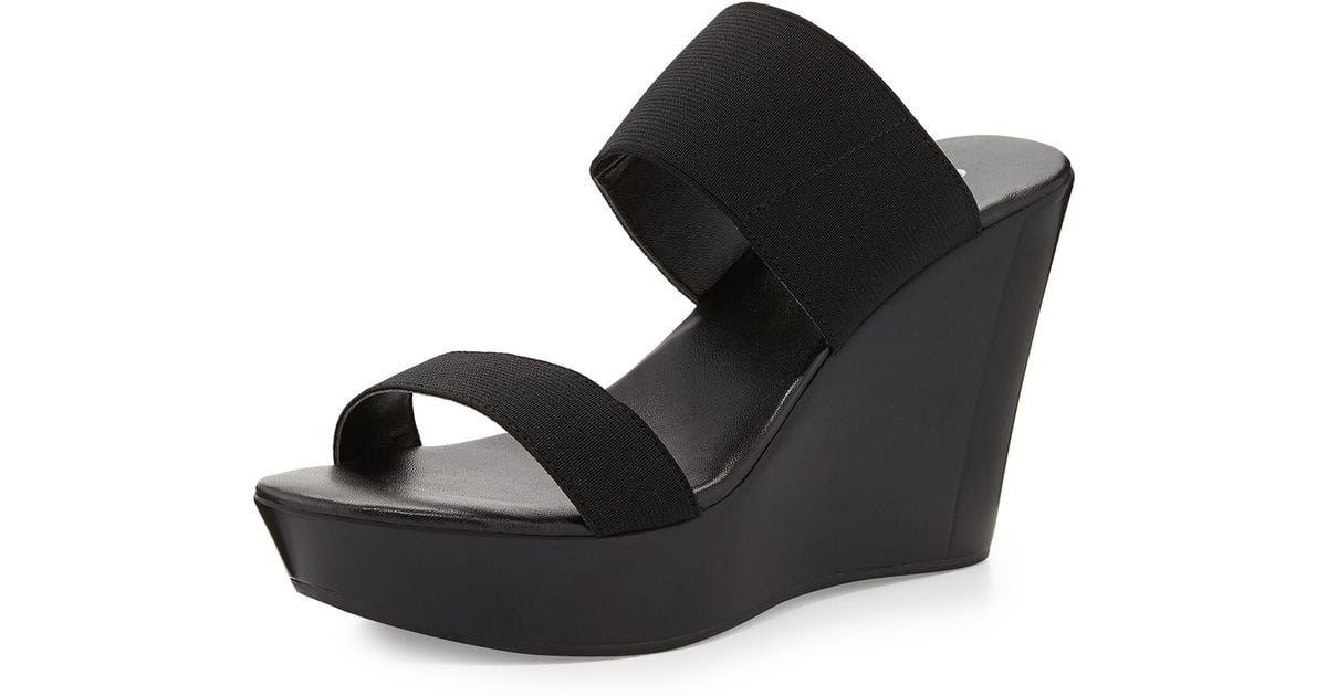 black elastic wedge sandals