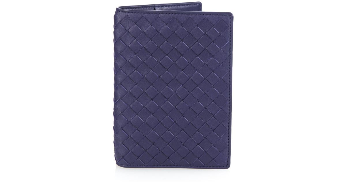 Bottega Intrecciato Leather Passport Cover in Blue for Men Lyst