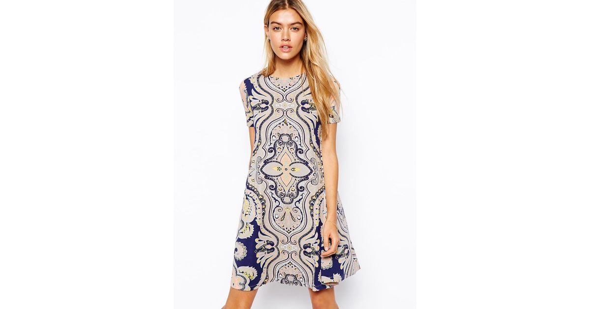 Lyst Asos Swing Dress With Short Sleeves In Paisley Print