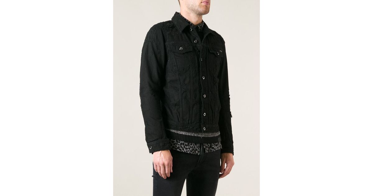 DIESEL Distressed Denim Jacket in Black for Men Lyst