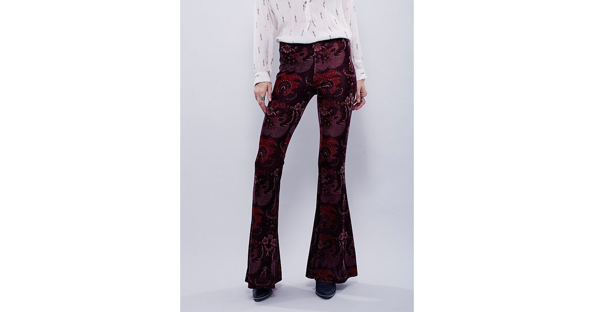 Free People Womens Maura Printed Velvet Flare in Purple