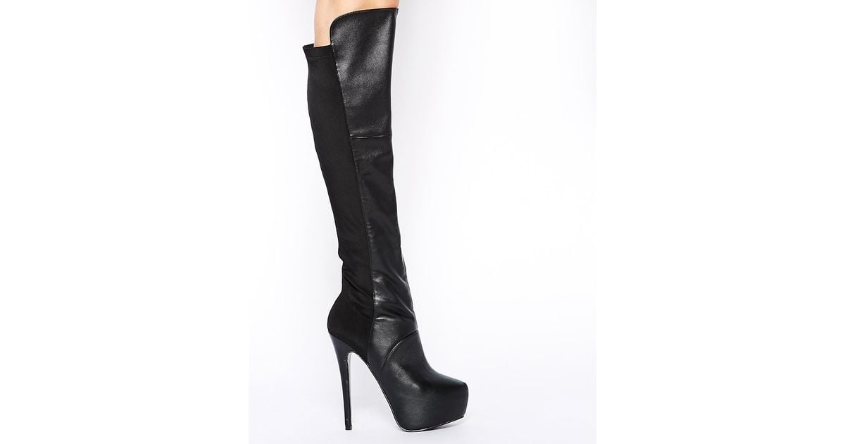 Steve Madden Highting Black Leather Platform Knee Boots | Lyst