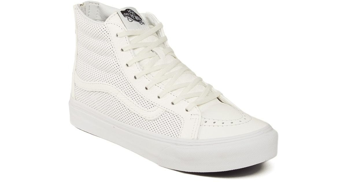 white leather high top vans