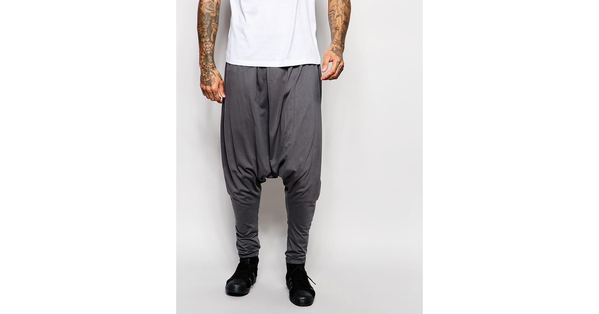 ASOS Extreme Drop Crotch Joggers In Charcoal in Gray for Men | Lyst