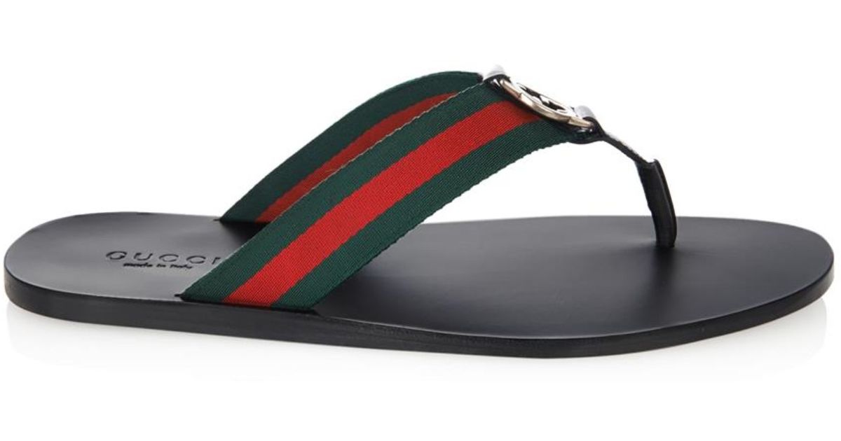 Gucci Web Thong Flip-Flops in Black for Men - Lyst