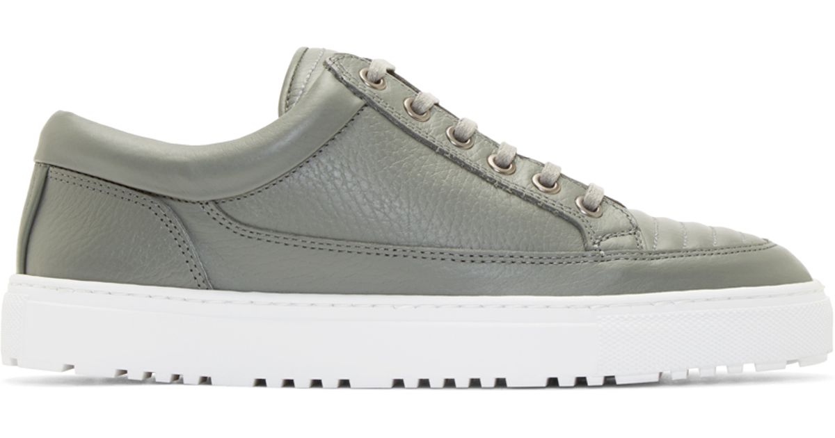 grey leather sneakers