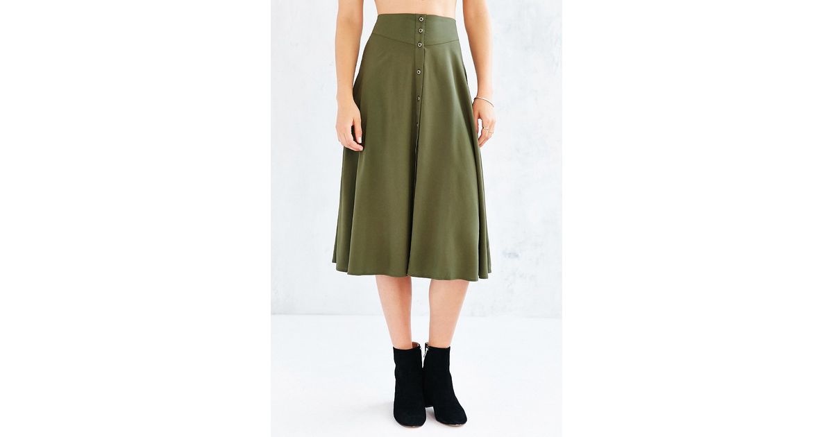 green button midi skirt