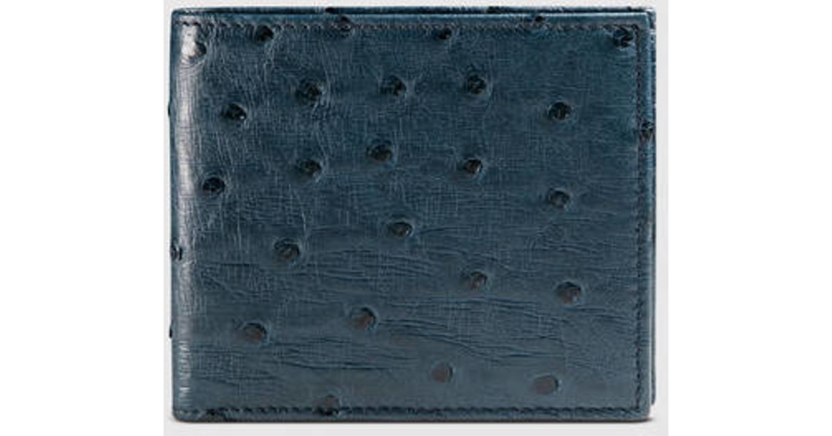 Gucci Ostrich Bi-fold Wallet in Blue 