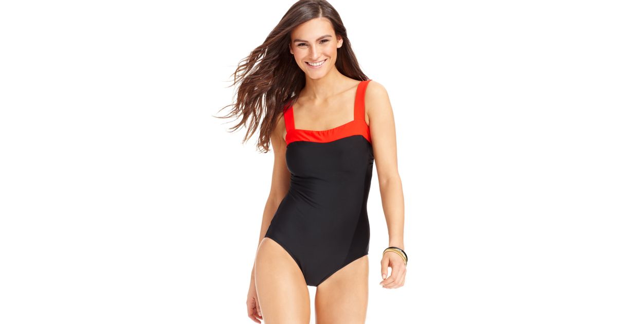 INC International Concepts Plus-Size Polka Dot Contrast-Trim One-Piece Swimsuit
