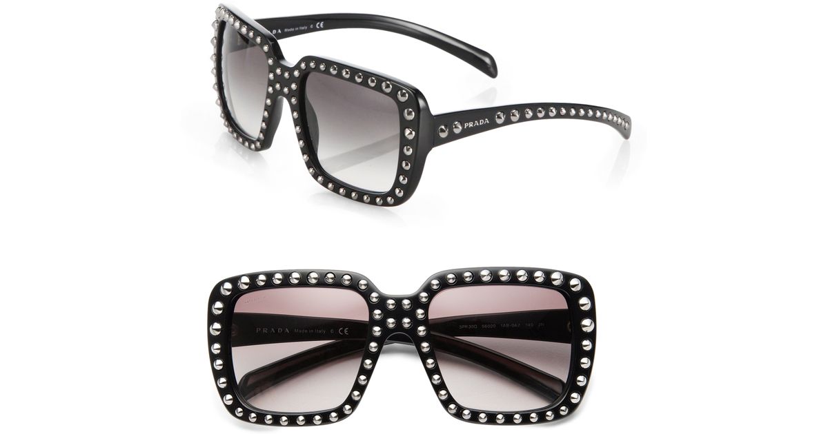 Prada 56Mm Studded Square-Frame Sunglasses in Black - Lyst
