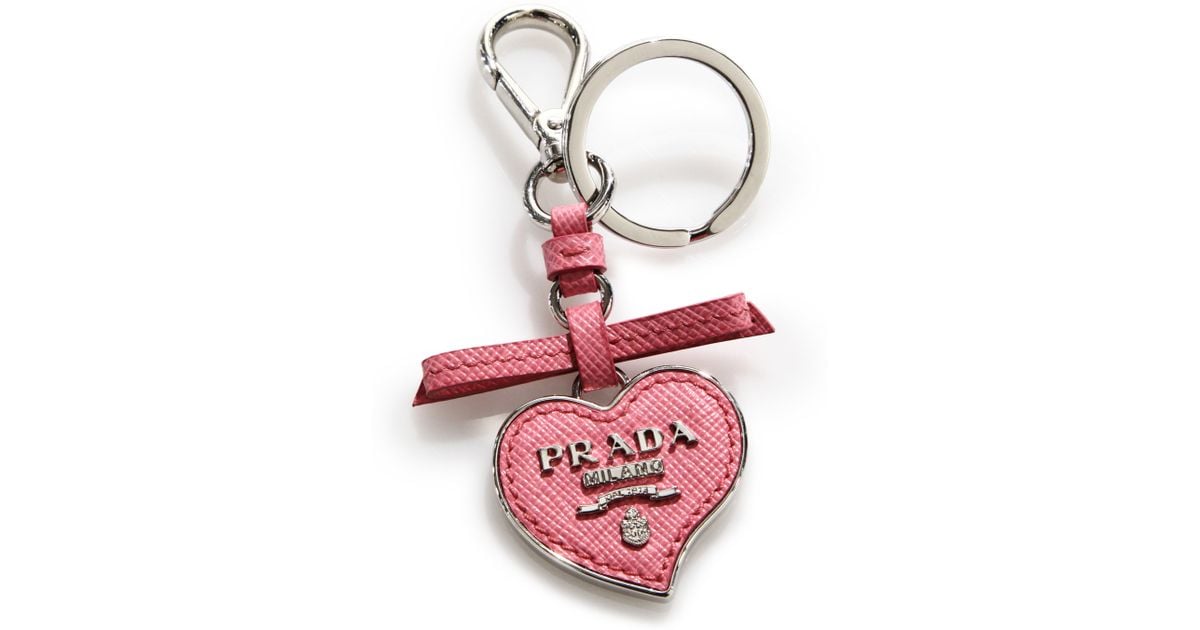 Prada Saffiano Leather Heart Keychain 