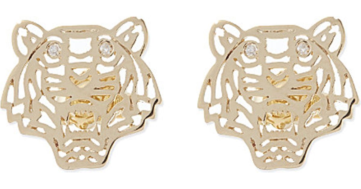 KENZO Tiger Head Earrings in Gold 