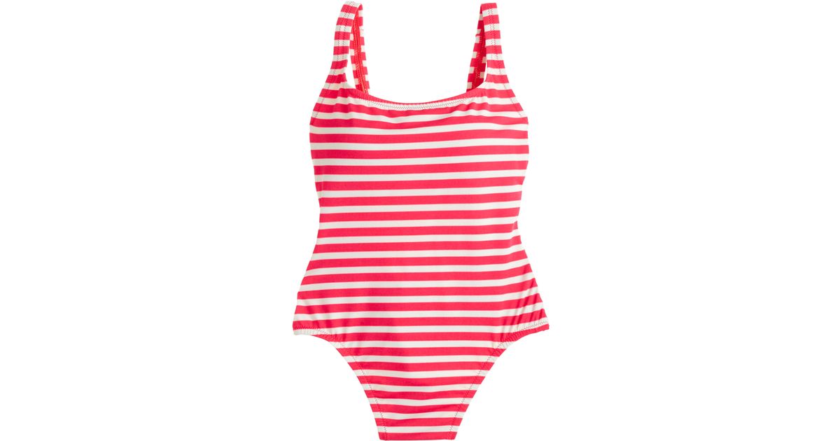 J.crew Sailor Stripe Scoopback One-piece Swimsuit in Red (electric red ...