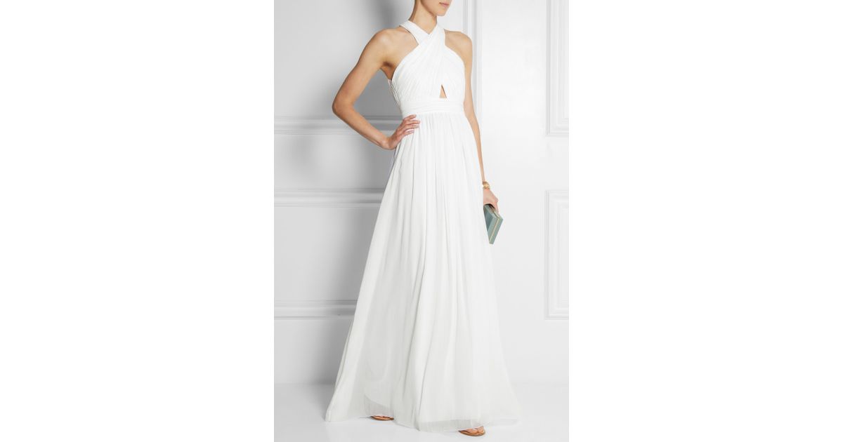 Alice + Olivia Jaelyn Cutout Chiffon Maxi Dress in White | Lyst
