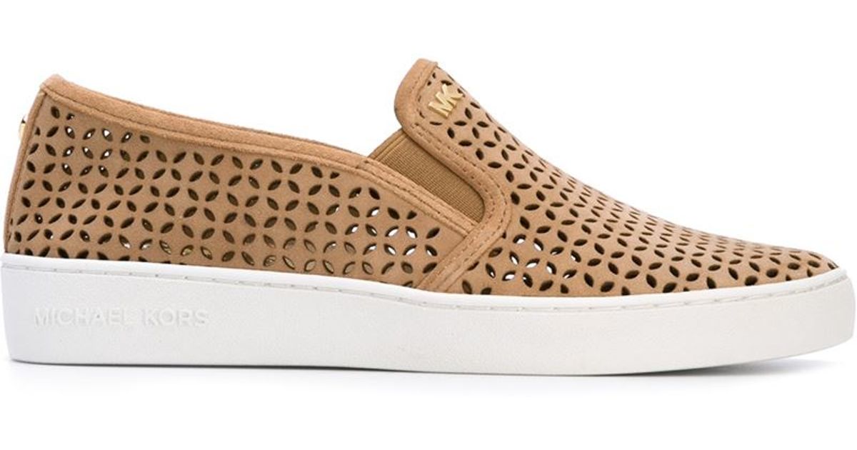 MICHAEL Michael Kors Leather 'olivia' Slip-on Sneakers in Natural | Lyst