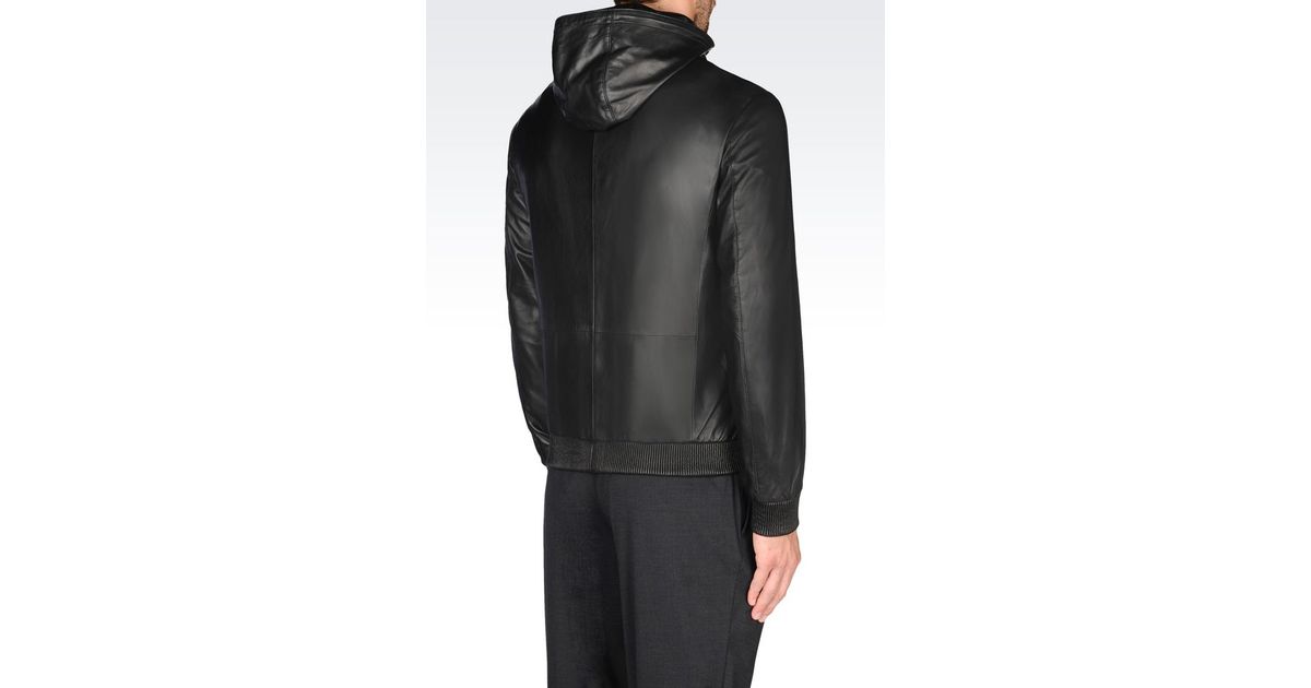 armani leather hooded jacket