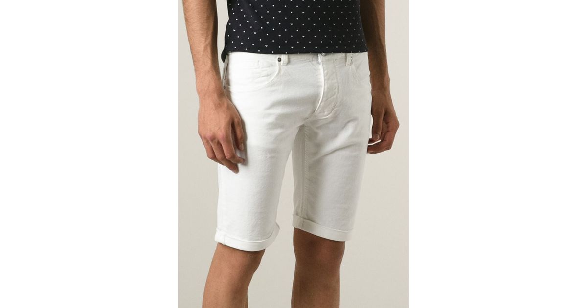 inval troon Formulering Armani Jeans Slim Fit Denim Shorts in White for Men | Lyst