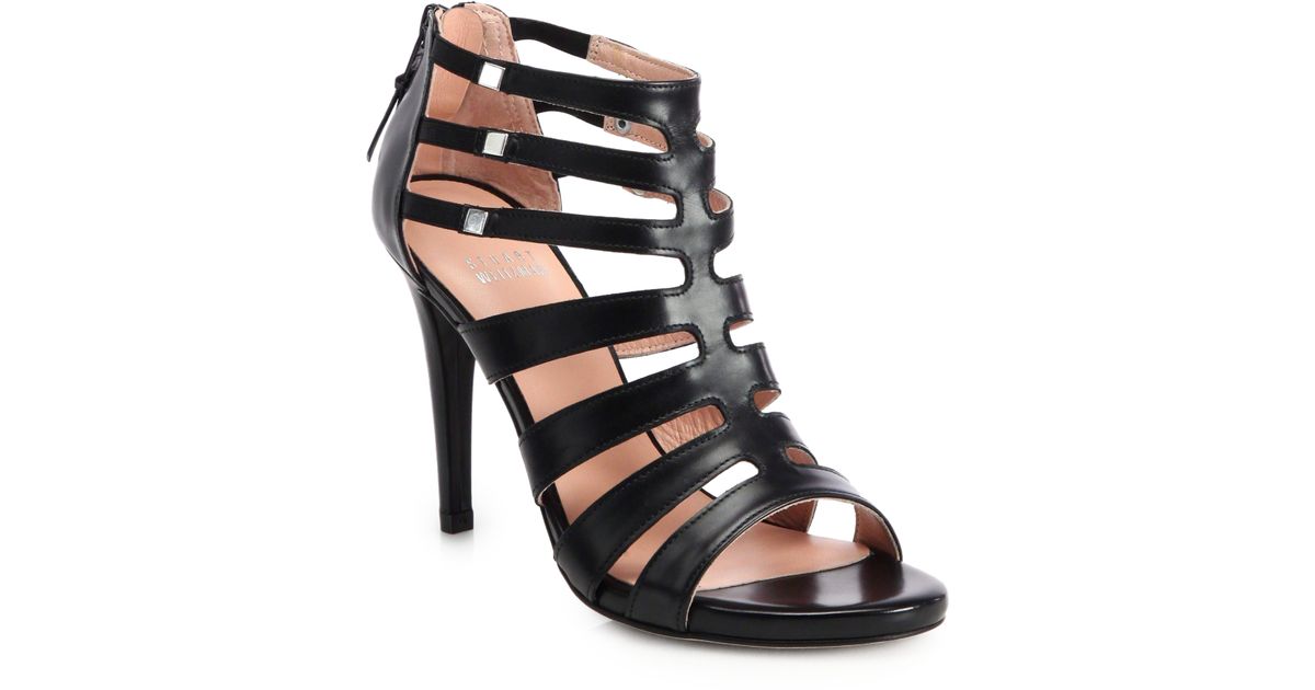 Stuart Weitzman Outing Leather Cage Sandals in Black - Lyst