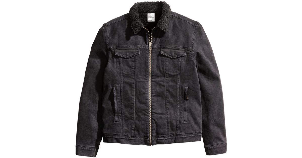 pile lined black denim jacket