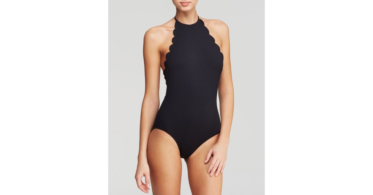 scalloped halter swimsuit