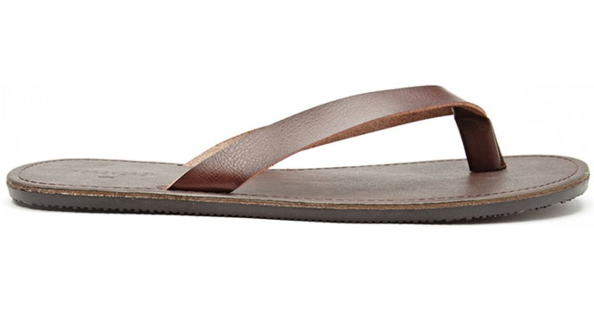 mens brown leather flip flops