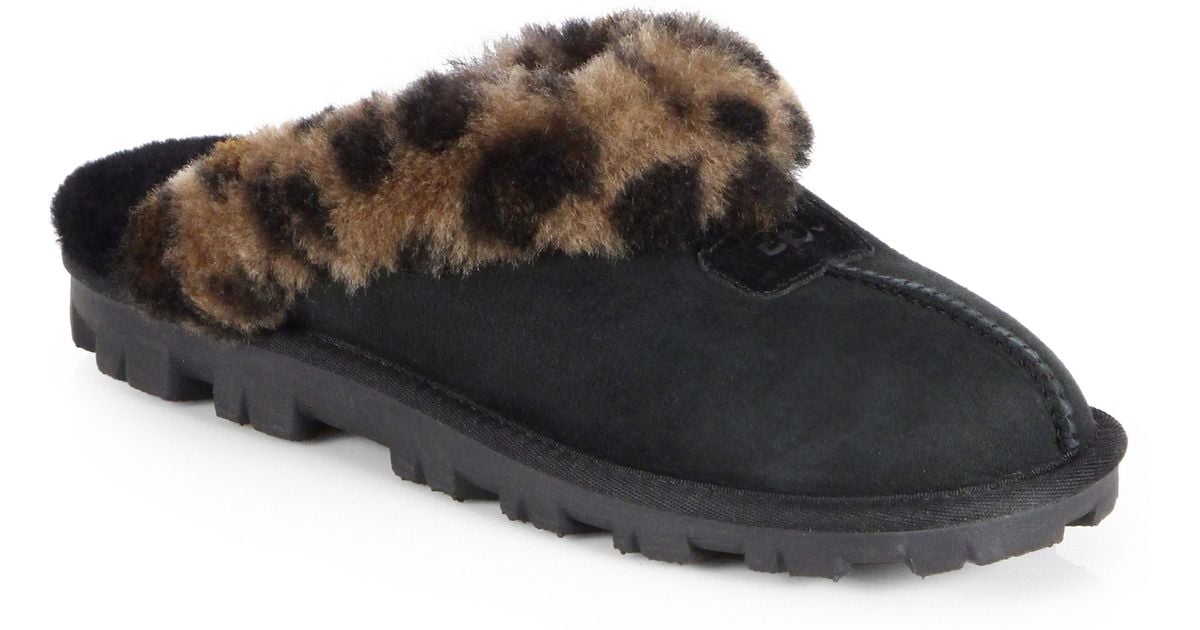 leopard print sheepskin slippers
