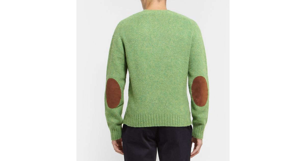 Polo Ralph Lauren Suede Elbow Patch Brushed Knittedwool Sweater in Green  for Men | Lyst