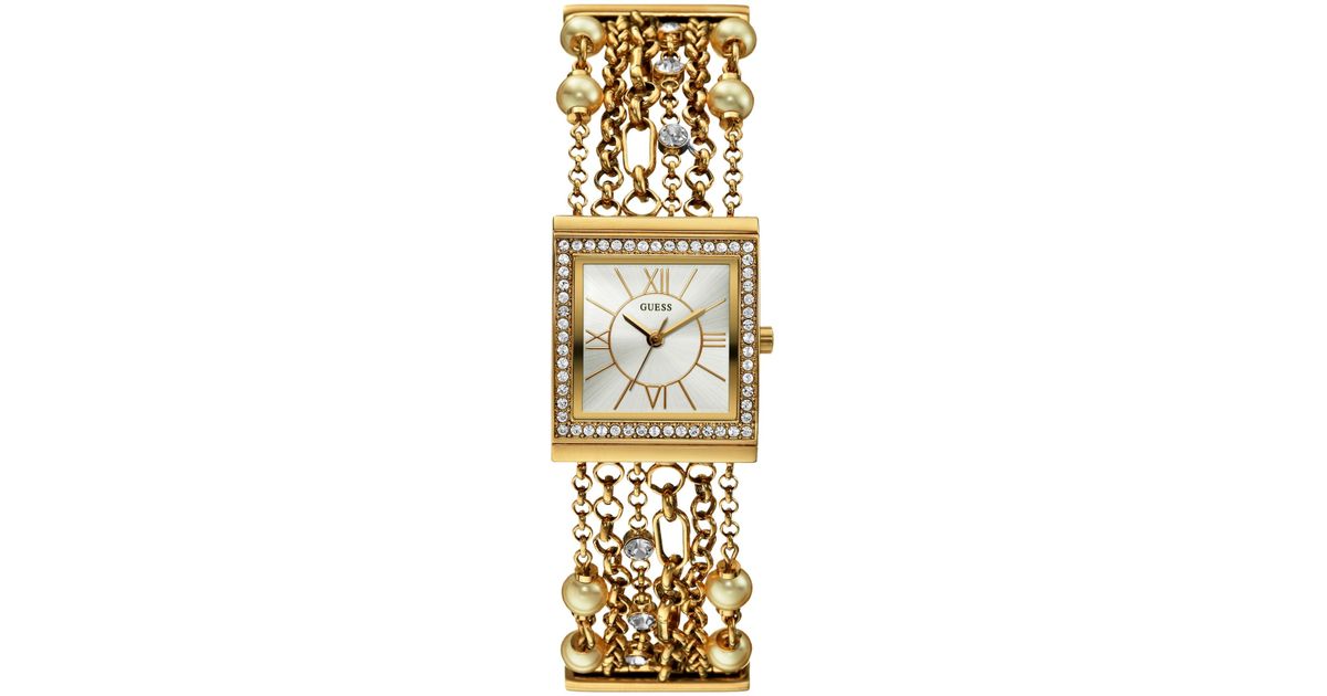 Guess Women'S Imitation Pearl Gold-Tone Multi-Chain Bracelet Watch 30X26Mm  U0140L2 in Metallic | Lyst