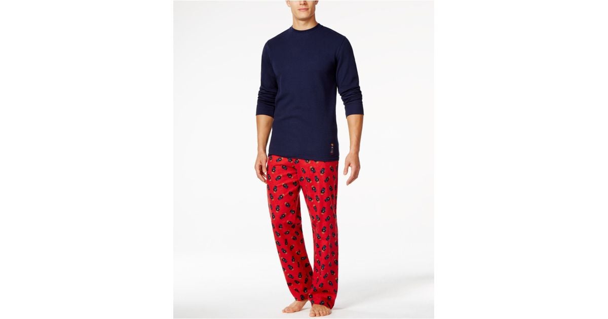 Polo ralph lauren Waffle Crew Neck And Printed Bear Flannel Pajama Set
