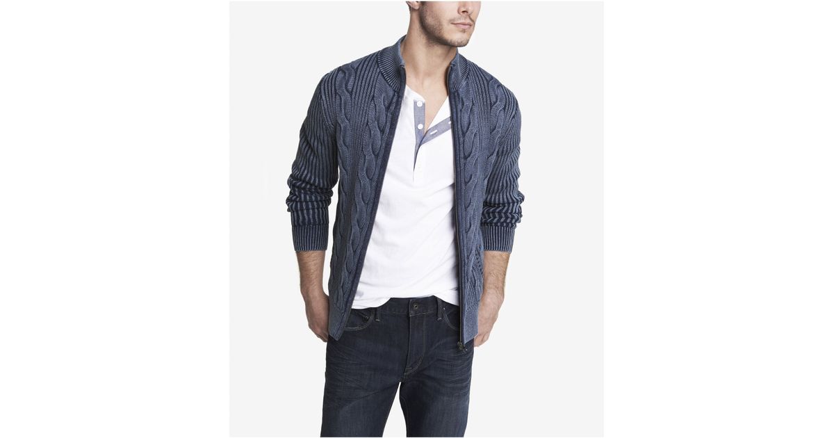 Download Express Acid Wash Mock Neck Zip Front Cardigan in Blue for ...