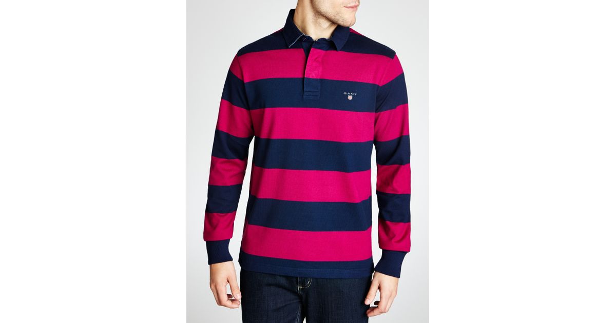 Gant Purple Bar Stripe Long Sleeve Rugby Shirt For Men Gant Purple Bar Stripe Long Sleeve Rugby Shirt For Men