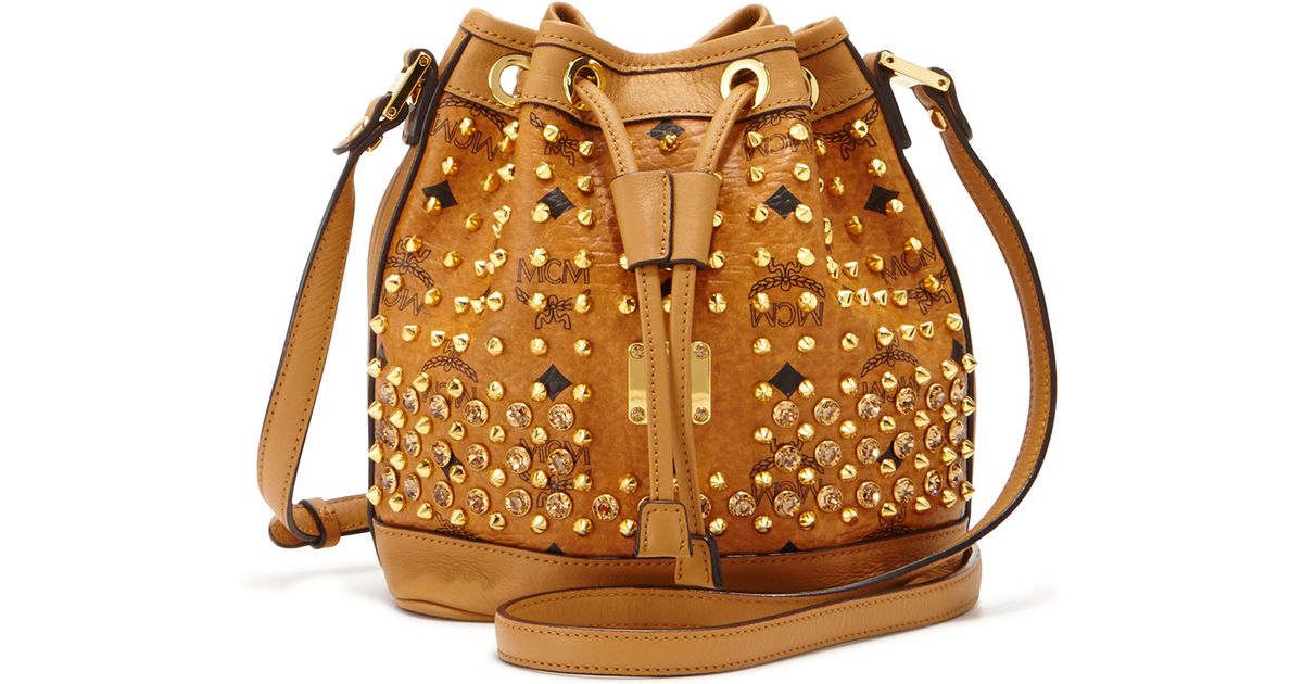 Lyst Mcm Studded Visetos Mini Bucket Bag In Brown