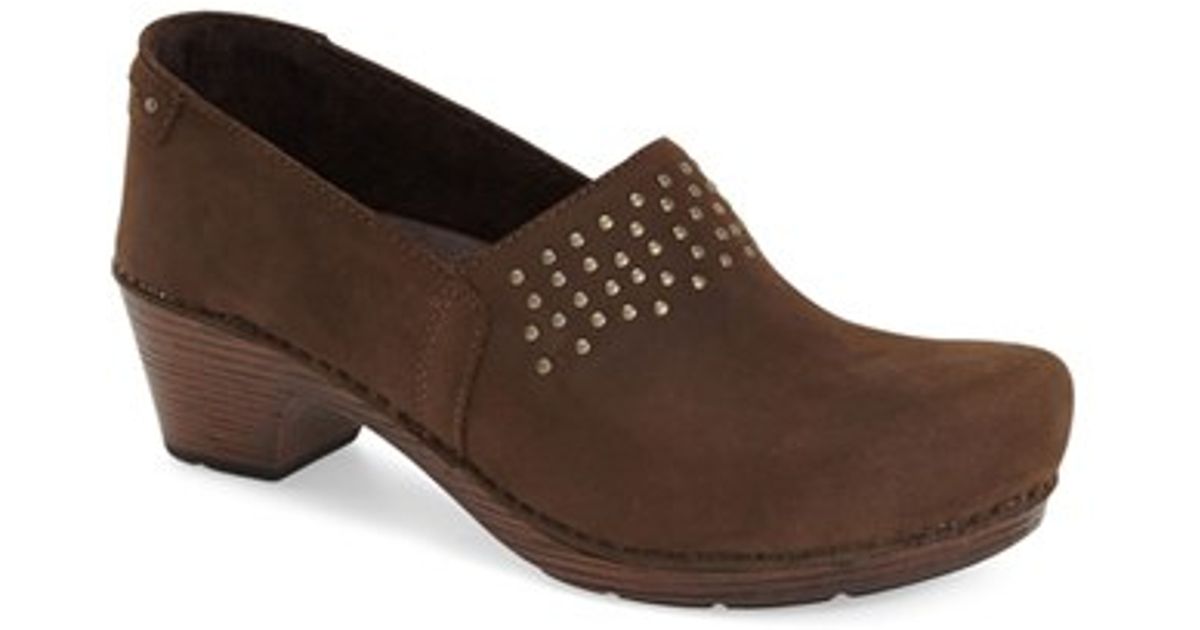 Dansko Mavis Studded Clogs in Brown (BLACK MILLED NUBUCK