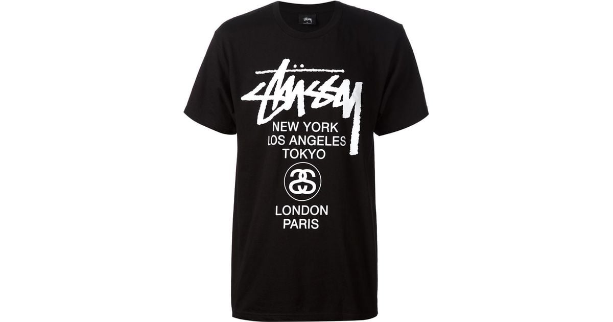 Stussy 'World Tour' T-Shirt in Black for Men | Lyst UK