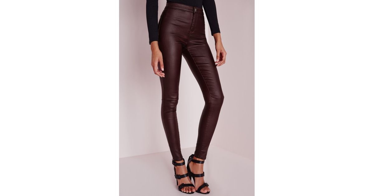 high waisted wet look jeans