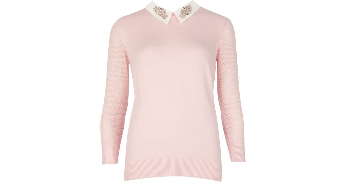 Ted Baker Embellished Collar Sweater in Pink Lyst