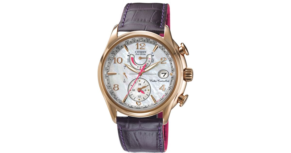 Citizen Women's Eco-drive World Time A-t Purple Leather Strap Watch 39mm  Fc0003-00d - A Macy's Exclusive | Lyst