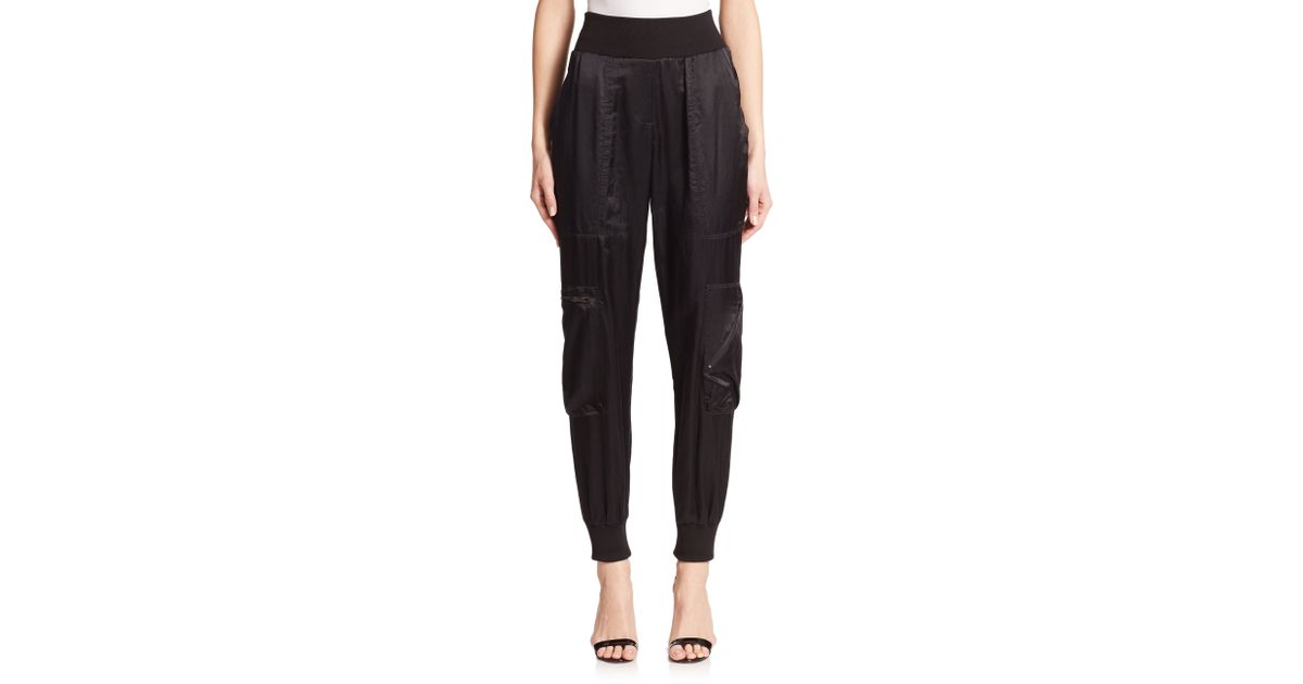 Donna Karan Silk & Cotton Cargo Pants in Black | Lyst