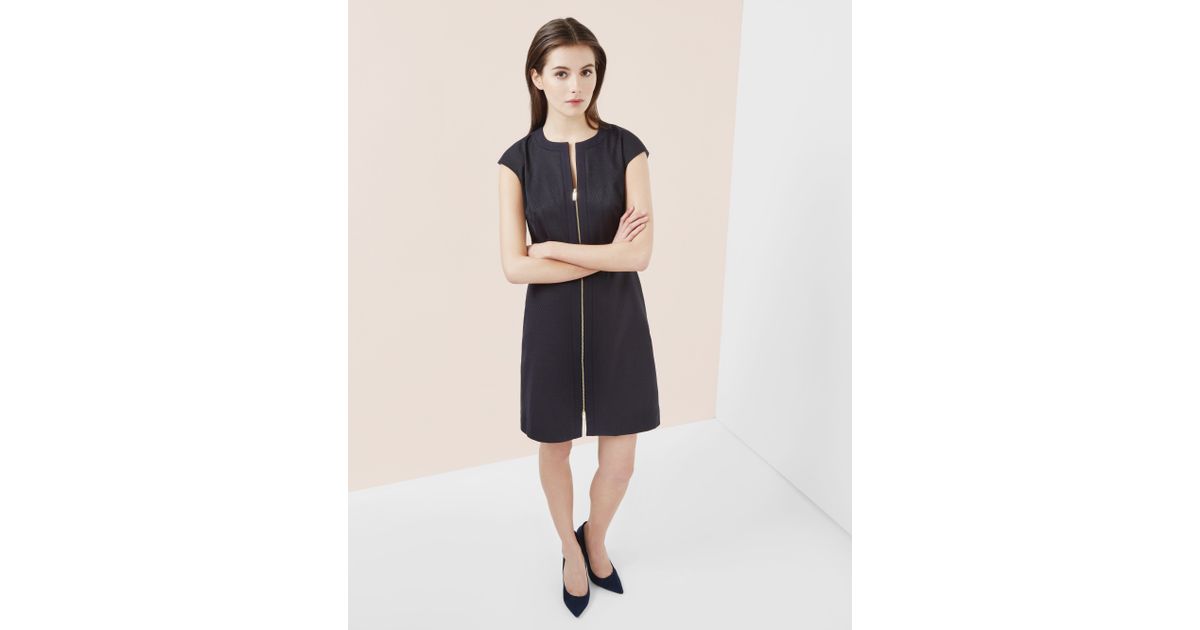 Ted Baker Textured Zip Front Midi Dress in Blue | Lyst Canada